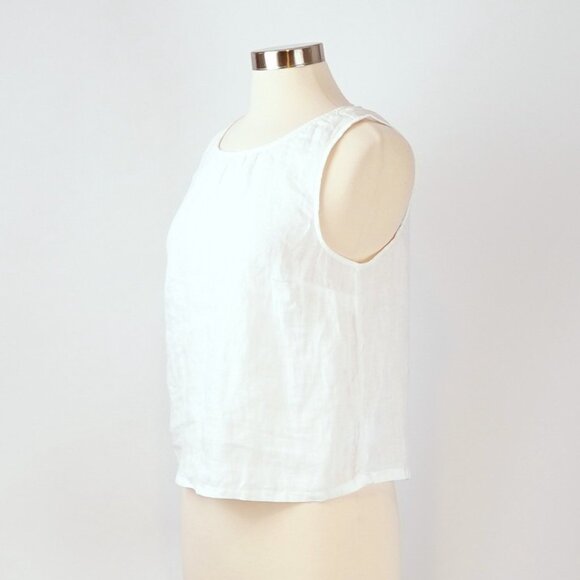 Sigrid Olsen Sleeveless Blouse Shell Buttons White 100% Linen - Size Medium - Picture 3 of 5